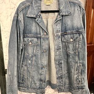 Polo Ralph Lauren Distressed Denim Trucker Jacket – Paint Splatter – Size L